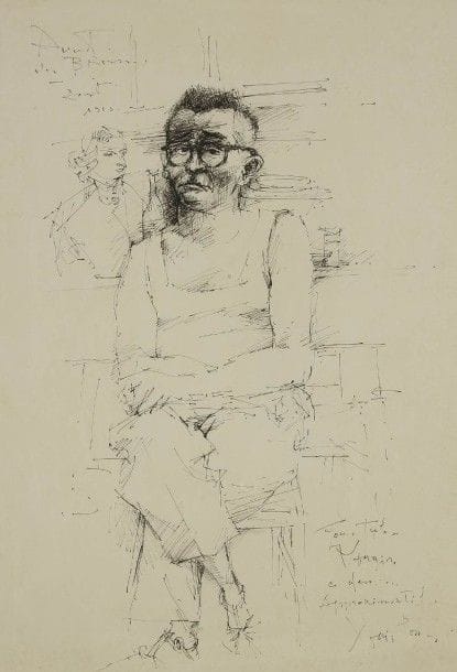 Louis PONS (né en 1927)
Portrait du facteur Jules Mougin, 1965
Dessin à l’encre.
Signé et dédicacé en bas à droite.
63 x 47 cm