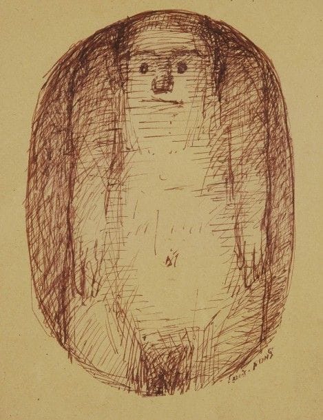 Louis PONS (né en 1927)
Personnage
Dessin à l’encre sépia.
Signé en bas à droite.
22 x 17 cm