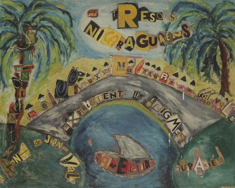 POUCETTE (1935-2006)
Les Trésors Nicacaraguaens, 1953
Huile et collages sur isorel.
Signée et datée en bas à droite.
(Petits manques).
73 x 91 cm
