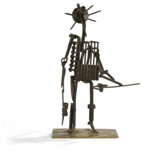 François THEVENIN (né en 1931)
Personnages, vers 1950-60
4 sculptures en fer soudé.
Monogrammées sur la terrasse.
Hauteur : environ 22 cm chaque