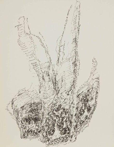 Henri MICHAUX (1899-1984)
Vents et poussières, 1962
Livre illustré de 9 dessins.
Éditions Galerie Karl Flinker.
In-4 broché, sous couverture blanche rempliée et imprimée, chemise et étui d’éditeur. Tirage à 830, celui-ci 1/90 ex. sur vélin à la cuve (n°12, premier papier), avec la suite des dessins à l’encre de chine et 1 eau-forte en noir libre signée et numérotée.
22,5 x 17,2 cm