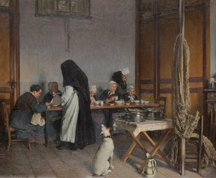 Henri PINTA (1856-1944)
Bretonnes attablées Huile sur toile. Signée en bas à gauche. (Petite restauration). 46 x 55 cm
