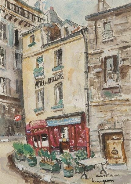 Lucien GENIN (1894-1953)
Paris, Hôtel des Deux Lions Aquarelle. Signée en bas à droite. 22 x 15,5 cm