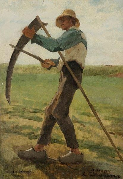 Julien DUPRÉ (1851-1910)
Faucheur Huile sur toile. Signée en bas à gauche. Annotée «Étude pour les Faucheurs de Luzerne» en bas à droite. (Rentoilée). 45,5 x 32,5 cm