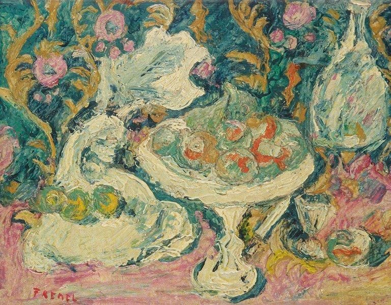 Isaac FRENKEL DIT FRENEL (1899-1981)
Nature morte au guéridon Huile sur isorel. Signée en bas à gauche. 20 x 25,5 cm