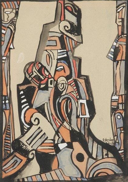 BELA KADAR (1877-1956)
La Chute des dieux Gouache et lavis double face. Signée en bas à droite. 28,5 x 20,5 cm