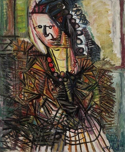 David LAN-BAR [polonais] (1912-1987)
Femme, 1948 Huile sur toile. Signée et datée en bas à droite. Signée au dos. 73 x 60 cm