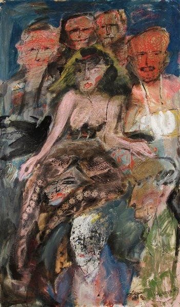 Zvy MILSHTEIN (né en 1934)
Lili Marlène, 1987 Huile sur toile. Signée et datée en bas à droite. Signée, datée et titrée au dos. (Petits manques). 194 x 114 cm Exposition: Goldman, Art Basel, 1987.