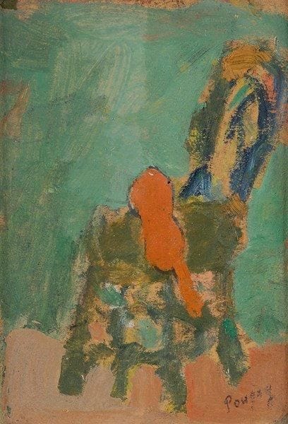 Jean PUNI dit POUGNY (1892-1956)
Chaise au violon Huile sur carton. Signée en bas à droite. 14.2 x 10.2 cm