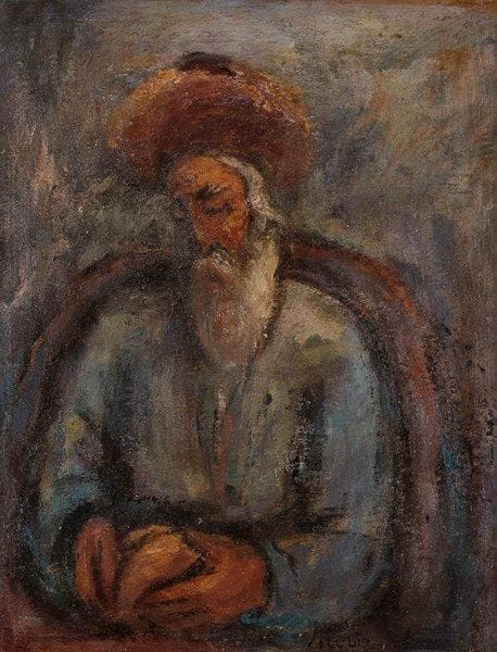 Reuven RUBIN (1893-1974)
Rabbin Huile sur carton. Signée en bas vers la droite. 26,5 x 21,5 cm