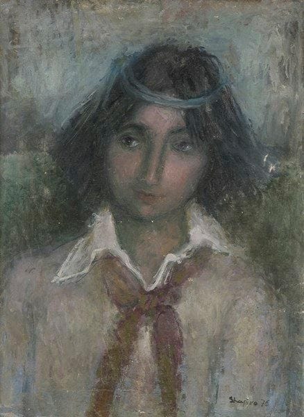 Valentine SHAPIRO (née en 1948)
Portrait de jeune fille, 1976 Huile sur toile. Signée et datée en bas à gauche. (Usures). 61 x 46 cm