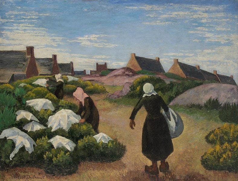 Pierre DUBREUIL (1891-1970)
Les Lavandières de Kerrario Huile sur toile. Signée en bas à gauche. Signée au dos et titrée sur une étiquette. 97 x 130 cm