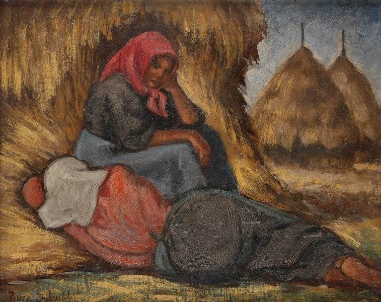 Pierre DUBREUIL (1891-1970)
Faneuse au repos Huile sur panneau. Signée en bas à gauche. Signée et titrée au dos. 32 x 42 cm