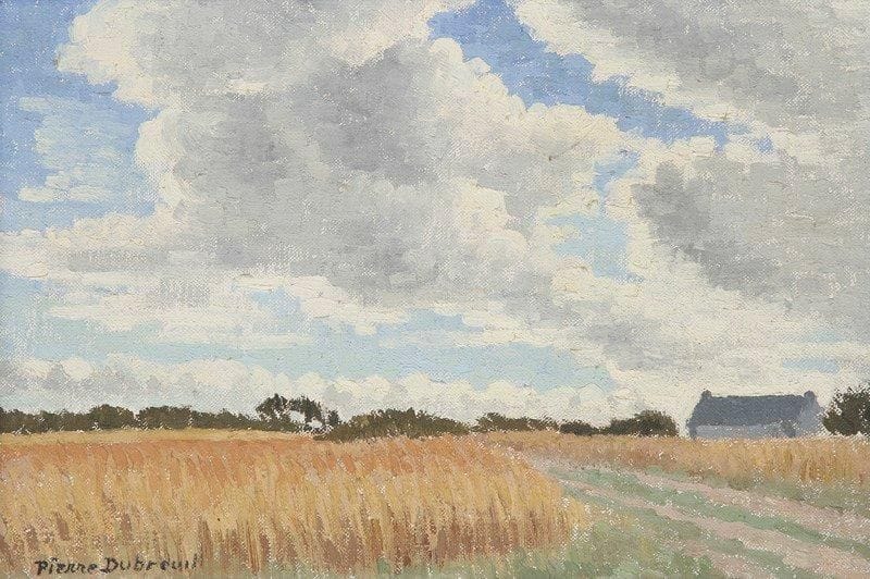 Pierre DUBREUIL (1891-1970)
Champs de blé Huile sur toile. Signée en bas à gauche. Signée et titrée sur le châssis. 25 x 35 cm