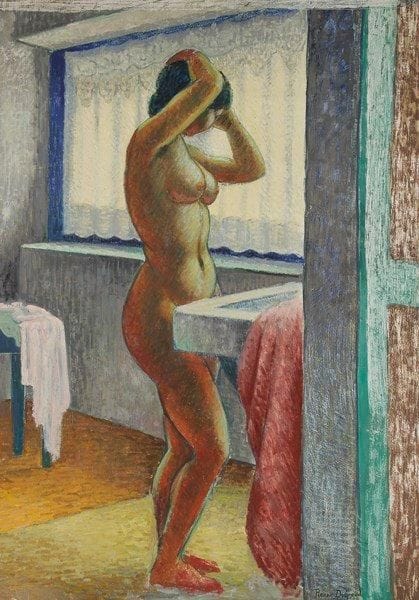 Pierre DUBREUIL (1891-1970)
Grand nu à sa toilette Huile sur toile. Signée en bas à droite. 133 x 93 cm