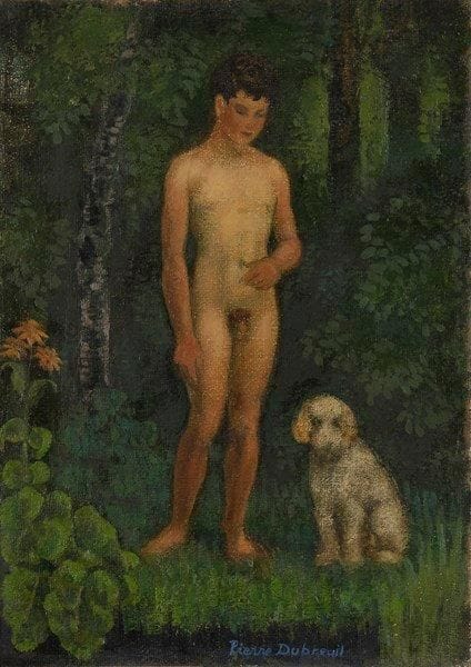 Pierre DUBREUIL (1891-1970)
Kiki et son chien, 1950 Huile sur toile. Signée en bas vers la droite. 46 x 33 cm