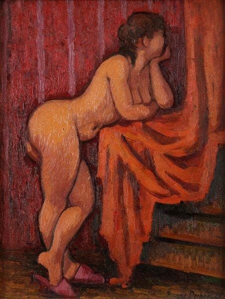 Pierre DUBREUIL (1891-1970)
Nu rouge et or Huile sur panneau. Signée en bas à droite. Signée et titrée au dos. 35 x 27 cm Exposition: Salon des Indépendants. Bibliographie: Pierre Dubreuil, Éditions Avant et Après, Paris, 1991, reproduit page 54.