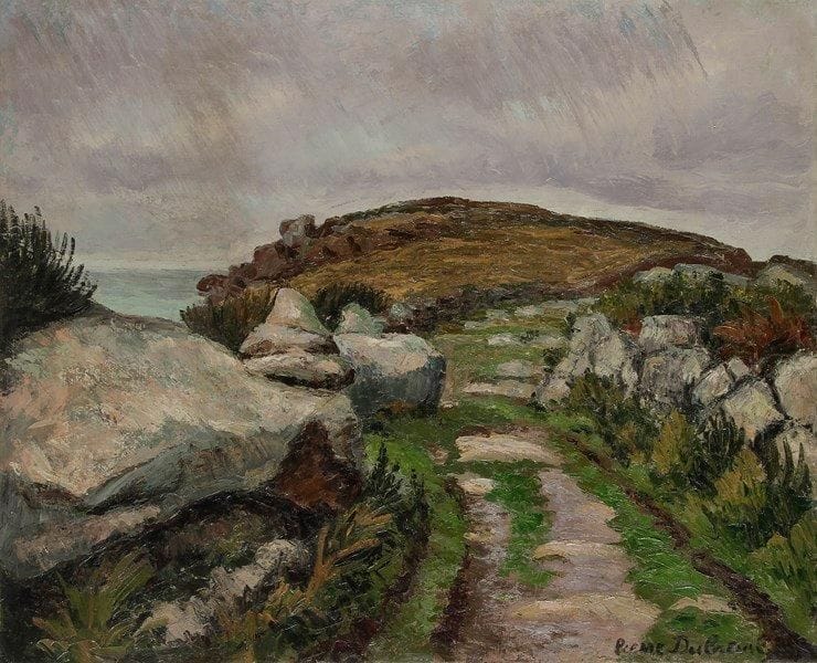 Pierre DUBREUIL (1891-1970)
Bretagne, paysage au grand rocher Huile sur toile. Signée en bas à droite. 81 x 100 cm