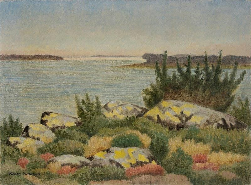 Pierre DUBREUIL (1891-1970)
Bord de mer en Bretagne, 1961 Huile sur toile. Signée en bas à gauche. (Petits manques). 73 x 100 cm