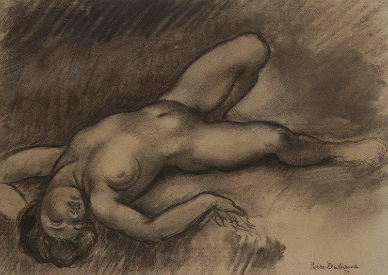 Pierre DUBREUIL (1891-1970)
Nu allongé, 1929 Fusain. Signé et daté en bas à droite. 44 x 60 cm