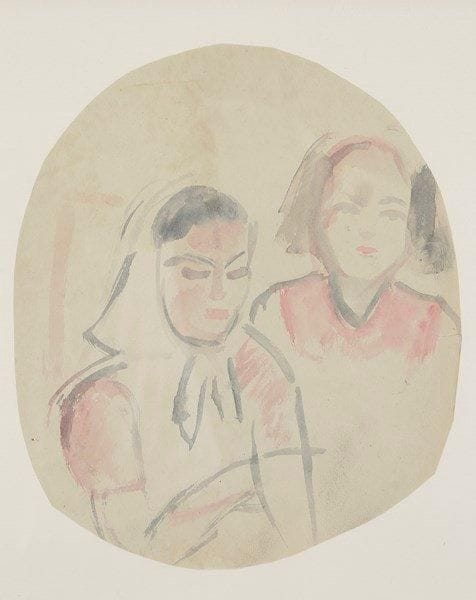 Kees VAN DONGEN (1877-1968)
Jeunes femmes au foulard Aquarelle. Annotée au dos «oeuvre de jeunesse de Van Dongen». 27 x 23 cm