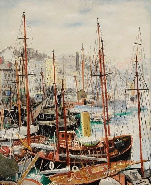 Moïse KISLING (1891-1953)
Le Port de Marseille, 1932 Huile sur toile. Signée en bas à droite. 55 x 46 cm Provenance: - Galerie Druet, Paris. - Collection de Monsieur W.-T., Paris. Bibliographie: Jean Kisling, Catalogue Raisonné de l'oeuvre peint, Tome 2, Paysages, n°66, reproduit page 272. Un certifi cat de Monsieur Jean Kisling en date du 28 novembre 1975 sera remis à l'acquéreur.