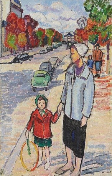Louis NEILLOT (1898-1973)
Retour du Luxembourg, 1957 Huile sur toile. Signée en bas à droite. Signée et titrée au dos. 100 x 65 cm Exposition: les Peintres témoins de leur temps «Les parisiennes», Musée Galliera, Paris, 1958. Bibliographie: Collette Manigand-Neillot et Juliette Constantin-Neillot, Louis Neillot Catalogue Raisonné, 1997, numéro 873 reproduit page 128.