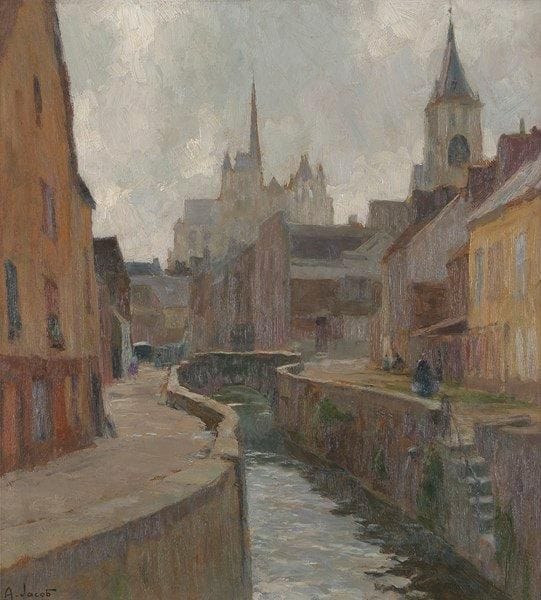 Alexandre JACOB (1876-1972)
Le Vieil Amiens disparu Huile sur carton. Signée en bas à gauche. 40,5 x 37,5 cm