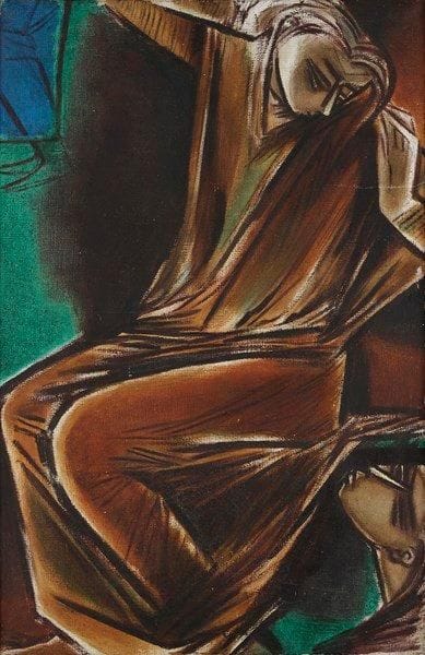ROBERTA GONZALEZ (1909-1976)
Femme et enfant, 1949 Huile sur toile. Signée et datée au dos. (Petits manques et griffures). 92 x 60 cm