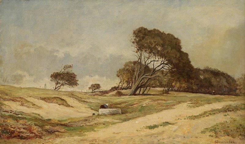 François Edouard BOURNICHON (1816-1896)
Lavandière dans le vent des Landes Huile sur toile. Signée en bas à droite. 33 x 55 cm