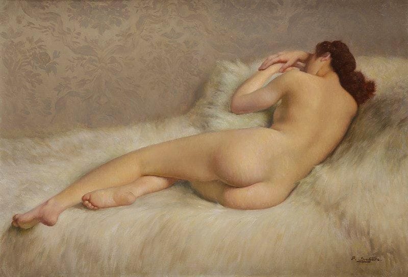 Paul SIEFFERT (1874-1957)
Femme nue allongée de dos Huile sur toile. Signée en bas à droite. Signée au dos et numérotée 753. 38 x 55 cm