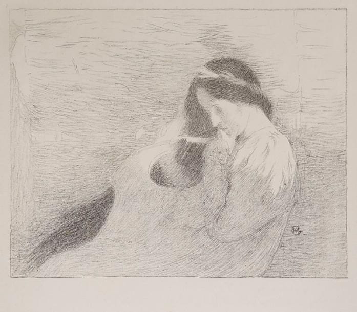 Henri MARTIN (1860-1943)
Muse ou Femme au luth. 1899. Lithographie. 245 x 195. I.F.F. 4. Très belle épreuve sur chine volant. Toutes marges