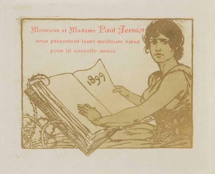 Armand Rassenfosse (1862-1934)
Cartes de voeux; Menu pour les Cent bibliophiles; pl. pour The Studio. 1899-1929. Pointe sèche; procédé photomécanique; lithographie. Formats divers. Belles épreuves en couleurs. Ens. 6 p