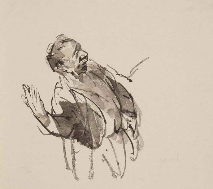 Jules CHADEL (1870-1941)
Paysage d'Auvergne; Poule. Bois gravé. 313 x 115 et 200 x 170. Impression en couleurs à l'eau à la manière japonaise. Belles épreuves sur japon, la 1re signée à la mine de plomb, la 2e timbrée (Lugt 562b). Auréoles d'humidité à la 1re. Joint: lettre de l'artiste à Lacaze, signée, illustrée d'un bois gravé (Paysanne auvergnate) et autre bois gravé, signé à la mine de plomb. Toutes marges. Ens. 4 p.  Provenance: Joseph Vital-Lacaze (1874-1946), ami de l'artiste