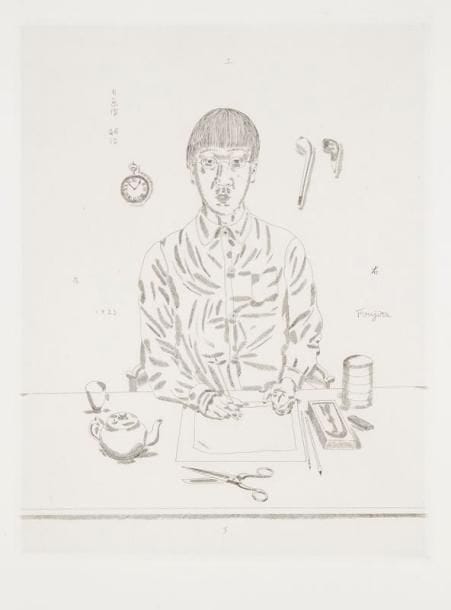 Léonard-Tsuguharu FOUJITA (1886-1968)
Autoportrait. 1923. Eau-forte. 317 x 415. Johnson 58; Buisson 23-22. Parfaite épreuve sur vélin blanc fort, non signée comme à l'ordinaire. Toutes marges non ébarbées. Tirage à environ 150 épreuves. A. Vollard éditeur