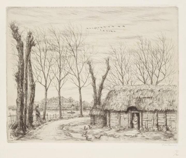 Jean FRÉLAUT (1879-1954)
La Passée. 1938. Pointe sèche. 258 x 205. Frélaut 482. Très belle épreuve sur vélin, signée et numérotée à la mine de plomb. Toutes marges. Tirage à 40 épreuves. Joint: Le Blavet (1re pl.). 1938. Pointe sèche. 258 x 205. Très belle épreuve sur vélin, du 1er état tiré à 30 épreuves, avant divers travaux, signée et numérotée à la mine de plomb. Toutes marges. Ens. 2 p