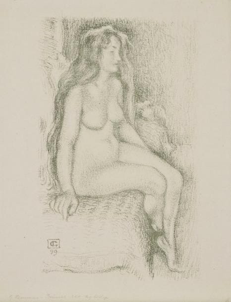 GEORGES LEMMEN (1865-1916)
Nu, femme assise. 1899. Autographie. 190 x 305. Impression en vert olive. Très belle épreuve sur vergé, du tirage pour Insel-Verlag (Lugt 2861a). Toutes marges