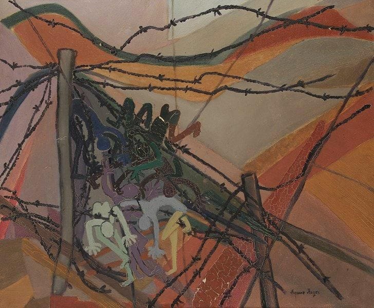 Suzanne ROGER (1899-1986)

Barbelés, 1954
Huile sur toile.
Signée en bas à droite.
(Petits manques).
46 x 55 cm

Provenance: 
- Galerie Louise Leiris, Paris, numéro 05840. 
- Ancienne collection Madeleine Gabail.

Exposition: 
Suzanne Roger Peintures 1923-1958, Galerie Louise Leiris, Paris, 1958, n°44, reproduit.
