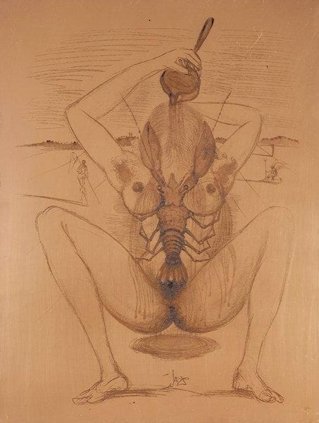 Salvador DALI (d'après) (1904-1989)

Casanova, femme écrevisse, 1967
Plaque de cuivre encrée.
Cuivre joint à l'exemplaire numéro 1, paru au Cercle du Livre Précieux, Paris, 1967.
40,5 x 31 cm

Bibliographie: 
Eduard Fornès, Dali et les livres, Edicio catalana, Barcelone, 1982, pages 132 à 135.
