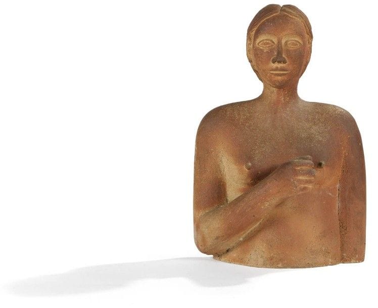 TRAVAIL XXe SIÈCLE

Buste de femme, porte-bouquet
Sculpture
Épreuve en grès
Signé CORREGAN sous la base
Hauteur : 56 cm