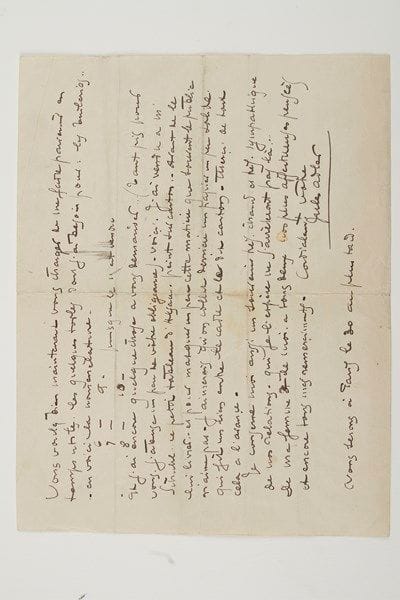 Jules ADLER (1865-1952)
9 L.A.S., 1930, à Georges Sauclières; 17 pages formats divers. Belle correspondance du peintre au sujet du Salon de la Société des Artistes Rouennais. 21 et 23 mars. Il lui envoie «le catalogue des tableaux et des dessins que je destine à l'exposition prochaine de Rouen», et va lui envoyer «une épreuve de mon tableau du salon dernier, Neige que vous m'avez demandée pour votre catalogue». Il s'enquiert de l'assurance pour le transport des oeuvres et lui envoie une photo de son Café Victor, etc. 4 avril. Il lui envoie le plan des panneaux qu'il travaillé vue d'une «organisation harmonieuse de la salle»... 16 avril. Il annonce son arrivée pour l'ouverture de l'exposition... 8 mai. Remerciements pour l'envoi de journaux de Rouen avec le compte-rendu de la conférence et des «échos amicaux de votre exposition»... 26 mai. Il lui demande de lui envoyer quelques toiles dont il a besoin pour le Salon des Tuileries, etc. 12 juin. Il le remercie pour l'envoi d'un mandat, et l'attend à Paris : «J'aurais aimé vous faire choisir dans ces petits dessins ce qui vous aurait été agréable»... 2 octobre. Envoi d'un chèque, «pourcentage convenu de mon tableau du musée»