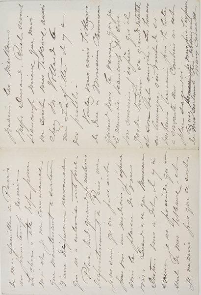 Mary CASSATT (1844-1926)
2 L.A.S., [Paris 1911], au critique d'art Achille Segard; 3 et 2 pages in-8 à son adresse 10 rue de Marignan (deuil). Au futur auteur de Mary Cassatt, un peintre des enfants et des mères (Ollendorff, 1913).{CR} 18 octobre [1911]. Elle le prie d'excuser son retard à lui répondre : «La vérité est que je suis en ce moment une pauvre femme malade, incapable de m'occuper de rien. Après un hiver passé en Egypt j'ai eu la grande douleur de perdre le dernier membre de ma famille à Paris au printemps dernier [son frère Gardner]. La chose a été trop pour moi et je ne commence que maintenant à sortir d'une dépression nerveuse qui m'a enlevé toute force»... Elle ne fait que passer à Paris pour voir un médecin, et remet à plus tard le plaisir de le voir. «Quant à ce que Monsieur Destrées vous a dit, il y a erreur je ne possède qu'un seul de mes tableaux, et je ne crois pas que ce soit parmi les meilleurs. Mess. Durand-Ruel savent beaucoup mieux que moi où sont mes tableaux, aussi chez M. Vollard 6 rue Lafitte il y a des pastels»... Elle le charge de répondre au souvenir de Clemenceau. «J'espère qu'il garde toujours sa grande vitalité et son bel énergie. Les hommes en Amérique s'en vont de si bon heur terrassé par la lutte à soixante ans. Combien on est plus sage ici»...{CR} Jeudi. Elle est rentrée mardi et aura plaisir à le voir, en début d'après-midi, «car je suis obligée de prendre l'air quand le temps est beau»