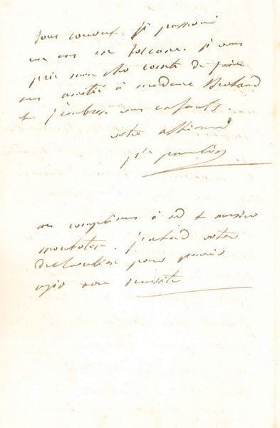 Pauline BONAPARTE (1780-1825) soeur de Napoléon, Princesse Borghese
L.A.S. «Psse Pauline», Paris 23 avril [1822 ?], au général Bertrand, à Châteauroux; 1 page et demie in-8, adresse. Au sujet du testament de Napoléon et de la villa San Martino de l'île d'Elbe.{CR} Elle demande un écrit signé par Bertrand et le général Montholon, «qui puisse confirmer la vérité des declarations precedentes. Pour ce qui regarde St Martin - en même tems dire que l'empereur Napoleon n'en a pas disposé dans son testament, car il m'en croiet en possession. J'ose me refuser ce bien en me disant qu'il appartient à l'empereur. J'ai été bien souffrante je pars pour Lucques. [...] Je passerai un an en Toscane»