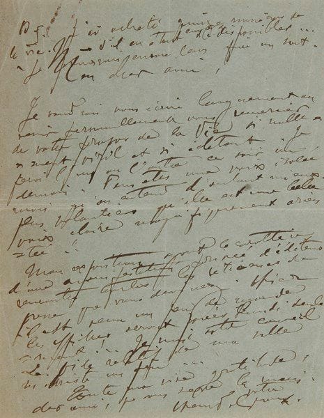 Henry de GROUX
L.A.S., [Paris 11.X1.1915], à Émile Bernard; 1 page in-12, adresse. Il le remercie de son propos dans La Vie au sujet de son exposition... «Vous êtes une voix isolée mais qu'on entend d'autant mieux et plus volontiers qu'elle est une belle voix magnifiquement orientée. Mon exposition ayant le caractère d'une manifestation privée d'électeurs rencontre toutes les réticences de presse que vous devinez»... Mais des affiches vont être posées