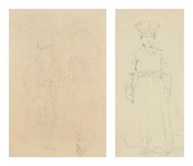 Horace VERNET (1789-1863)
Étude de turc - Chef de fanfare turque 2 dessins à la mine de plomb. (Rousseurs). 26 x 17 cm et 20 x 10 cm