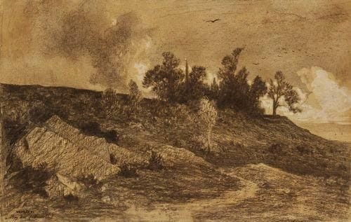 Théodore FRERE (1814-1888)
Turquie, paysage de Bey Koz en Anatolie Dessin au fusain et rehauts de gouache. Signé et situé en bas à gauche. (Contrecollé sur papier fort). 31 x 48,5 cm