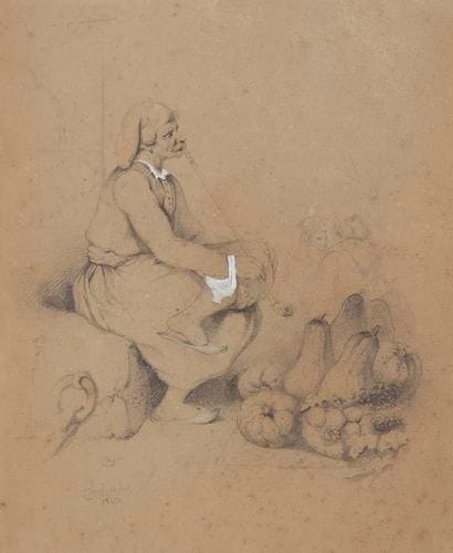 Cécile COLOMBET (1824-1901)
Fumeur grec, 1845 Dessin à la mine de plomb et rehauts de gouache. Signé et daté en bas à gauche. 21,5 x 18 cm