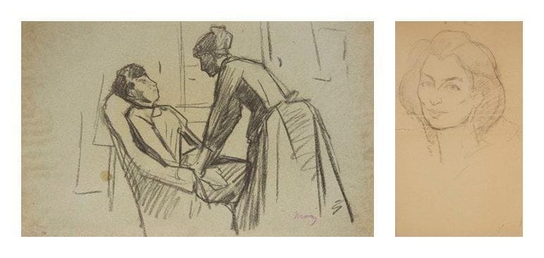 CHARLES MAURIN (1856-1914)
Sujets divers (Étude de personnages) 5 dessins au crayon ou fusain. 4 signés. Portent les numéros d'inventaires de la succession sur le papier. (Accidents et taches). Formats divers.