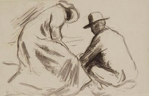 Maximilien Luce (1858-1941)
Étude d'homme et de femme Dessin au fusain et lavis d'encre de chine sur vélin. Signé à la mine de plomb en bas à gauche. 16,3 x 25,5 cm