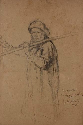 Jules ADLER (1865-1952)
Pêcheur breton, 1921 Dessin au fusain. Signé, daté et dédicacé en bas à droite. 51 x 35 cm